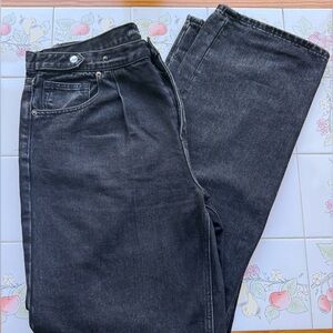 Black Pleated Double Waistband Wide Leg Denim Jeans 90s Style